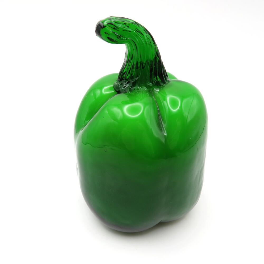 Vintage Green Solid Art Glass Bell Pepper Sculpture Paperweight Kitchen Decor